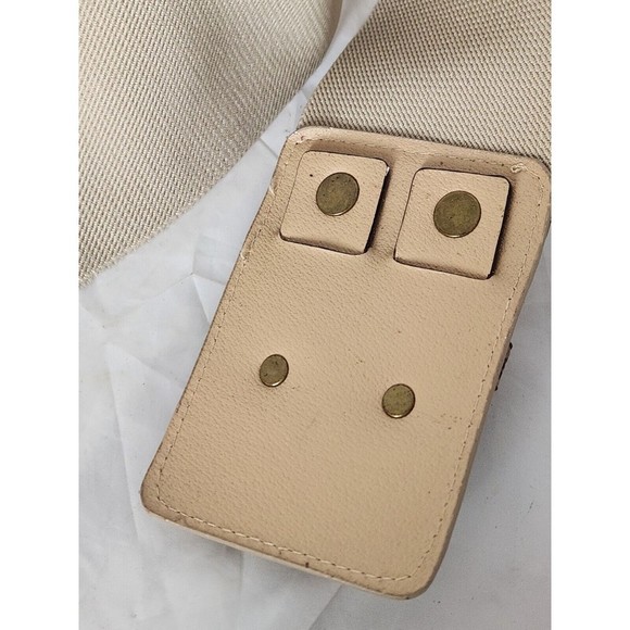 Chico's‎ Wide Leather Leopard Vegan Elastic Stretch Double Buckle Beige Belt Sm - Picture 4 of 5